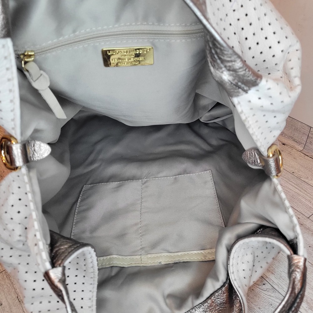 Laura Di Maggio Women's Leather Satchel Hobo Style Handbag Off White XL - Picture 7 of 14